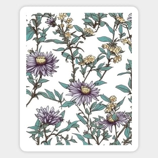 New England Aster Flower Pattern - Wildflower Illustration Magnet